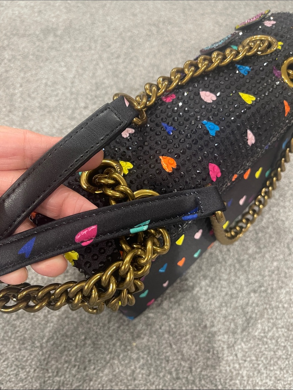 Kurt Geiger Black Multicolor Crystal Heart Crossbody Bag - Picture 17 of 17